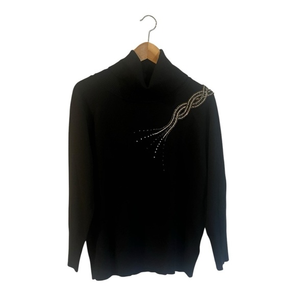Leo & Ugo Embellished Sweater Turtleneck Diamonds Size 5 (Large) Black - Picture 1 of 5